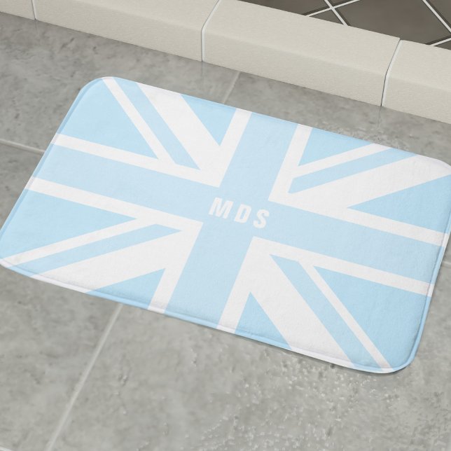 Tapis De Bain Drapeau bleu Union Jack UK Drapeau moderne Monogra (Long live bubble baths! Just add your initials or name to this cute blue UK flag bath mat)