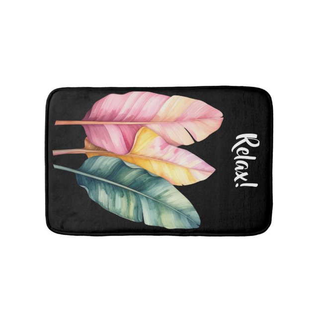 Tapis De Bain Drei Bananen Blätter in Pastellfarben  (Devant)