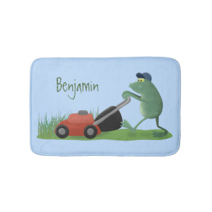 Tapis De Bain Drôle grenouille verte tondre la pelouse dessin