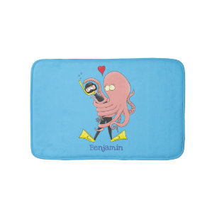 Tapis De Bain Drôle pieuvre embrasse plongeur dessin animé humou