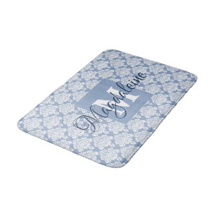 Tapis De Bain Dusty Blue avec dentelle Damask Monogramme & Nom