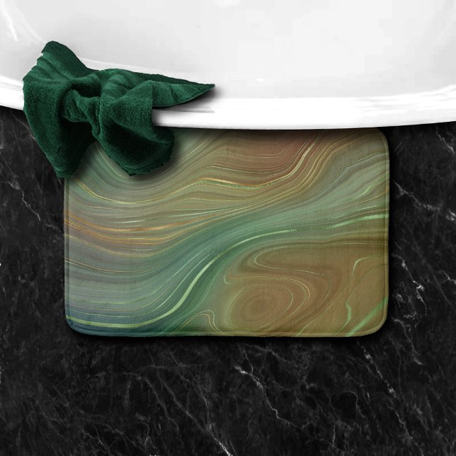 Tapis De Bain Earthy Emerald Strata | Agate d'encre verte et dor (Créateur téléchargé)