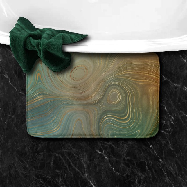 Tapis De Bain Earthy Olive Strata | Agate d'encre verte et dorée (Créateur téléchargé)