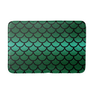 Tapis De Bain Écaille de Sirène Green & Black Poisson Fantastiqu
