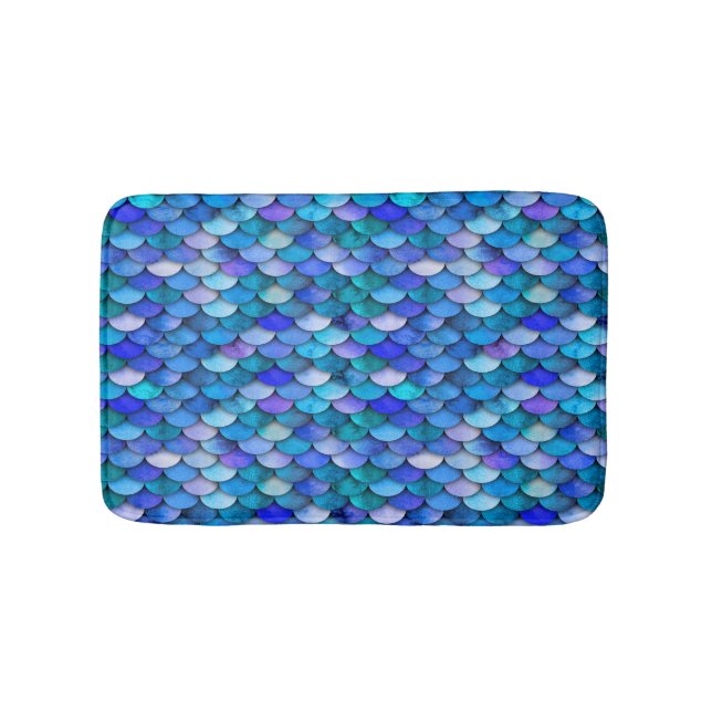 Tapis De Bain Échelles de sirène bleue et violette (Devant)