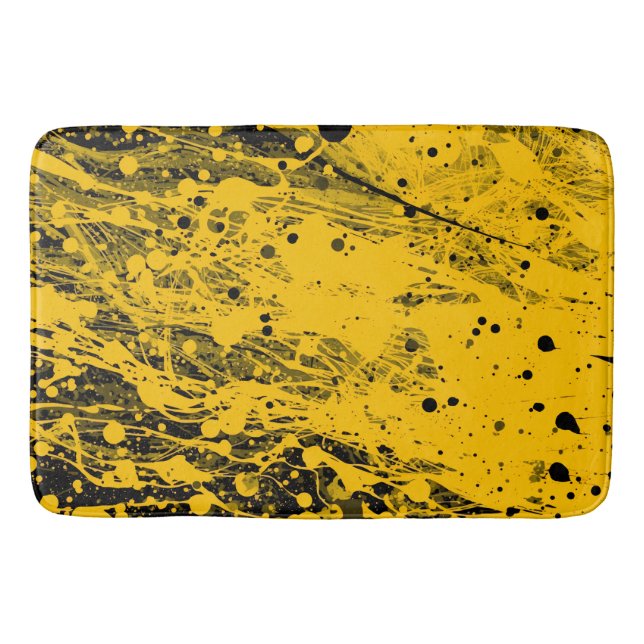 Tapis De Bain Éclaboussures de peinture noire et jaune (Devant)