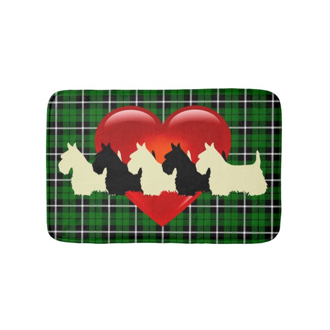 Tapis De Bain Écossais Terrier/coeur rouge/plaid vert d'île (Devant)