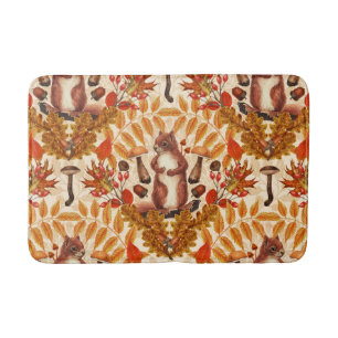 Tapis De Bain Écureuil d'automne sur blanc
