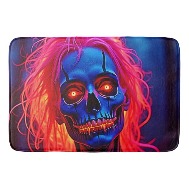 Tapis De Bain Eerie Skeleton avec conception de cheveux roses (Devant)