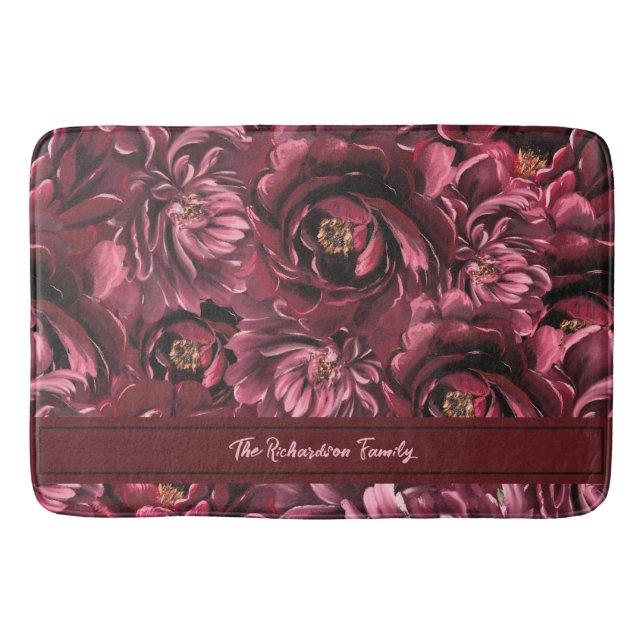 Tapis De Bain Élégance des fleurs bordeaux (Devant)
