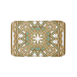 Tapis De Bain Elégant baroque doré, design ornemental.