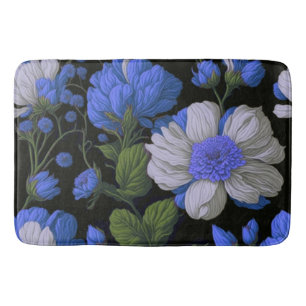 Tapis De Bain Elégant bleu argenté blanc élégant floral rétro