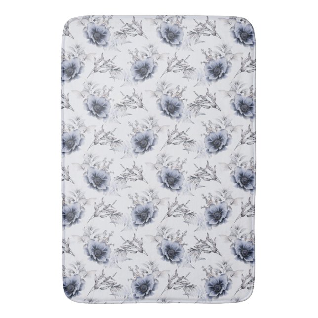 Tapis De Bain Élégant bleu floral (devant Vertical)