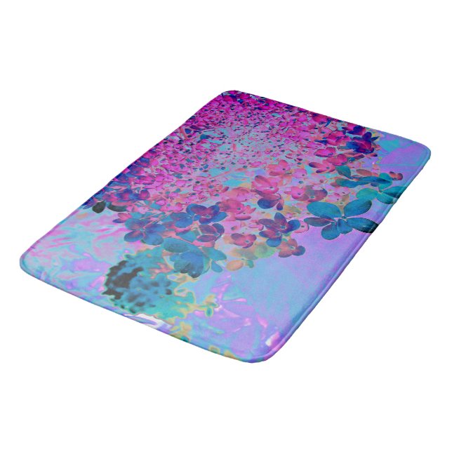 Tapis De Bain Élégant bleu foncé et lumière magenta Hydrangea (Angle)