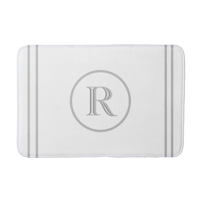 Tapis De Bain Élégant chic blanc gris Trim Personnalisé Monogram (Devant)