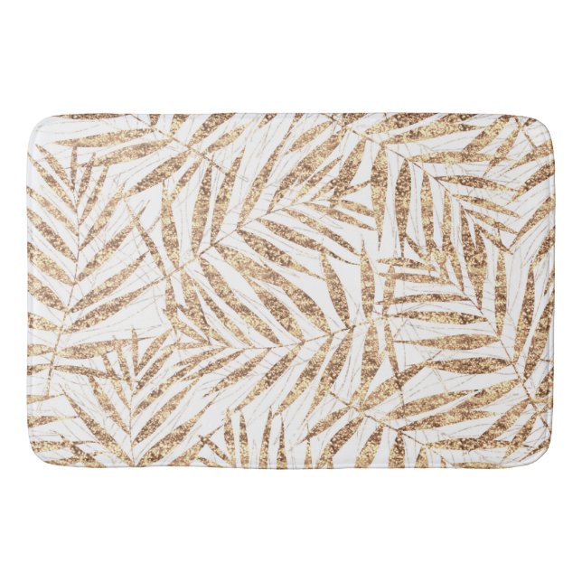 Tapis De Bain Élégant Feuilles de palme d'or tropicale (Devant)
