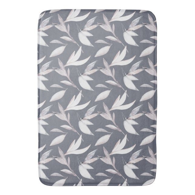 Tapis De Bain Élégant Gris Feuilleté Moderne Botanique (devant Vertical)
