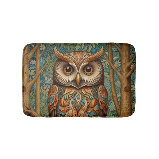 Tapis De Bain Élégant hibou rétro boho bohème bohème forêt verte (Devant)