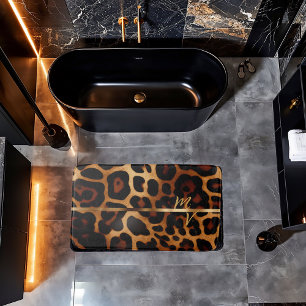 Tapis De Bain Élégant Léopard Impression Monogramme Luxe