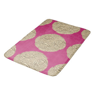 Tapis De Bain Elégant médaillon rose fuschia art nouveau or