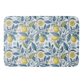 Tapis De Bain Elegant Mediterranean Lemon Botanical Navy