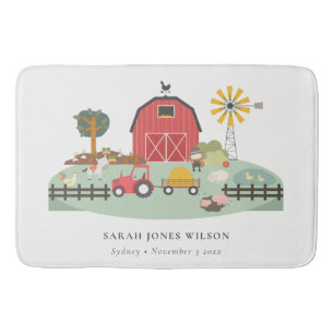 Tapis De Bain Élégant mignon rouge vert Barniard ferme animal
