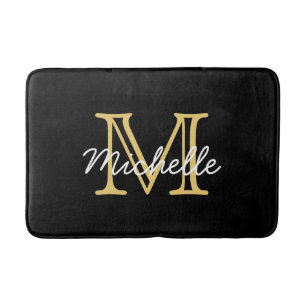 Tapis De Bain Elégant moderne Personnalisé Black Gold Nom