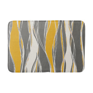 Tapis De Bain Elégant, moderne, vagues, lignes, gris clair, jaun