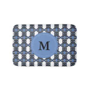 Tapis De Bain Élégant Monogram Blue Abstrait Scarab Motif