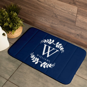 Tapis De Bain Élégant Monogramme bleu marine