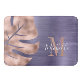 Tapis De Bain Élégant Monogramme de feuille de palme violet