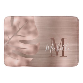 Tapis De Bain Élégant Monogramme feuille de palme or Rose