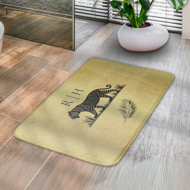 Tapis De Bain Élégant Monogramme noir Motif or (Créateur téléchargé)