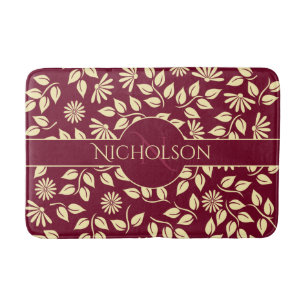 Tapis De Bain Élégant Monogramme Nom personnalisé Leaf Daisy Bou