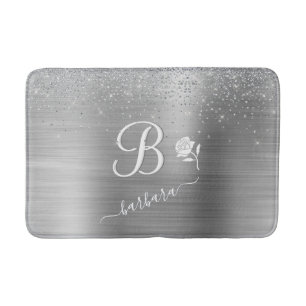 Tapis De Bain Élégant Monogramme Personnalisé Éclairage Argent