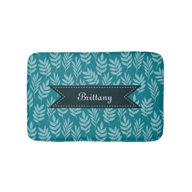 Tapis De Bain Elégant Motif Turquoise Avec Feuilles Aqua Ajouter (Devant)