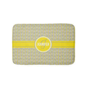 Tapis De Bain Elégant nom monogrammé jaune et gris chevron