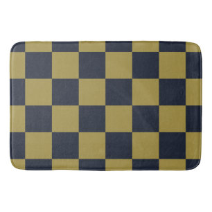 Tapis De Bain Elégant or et bleu marine À damiers Motif