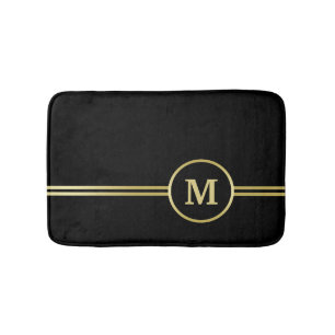 Tapis De Bain Élégant or Monogramme personnalisé sur noir