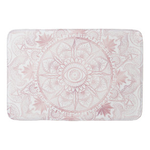 Tapis De Bain Elégant Rose Blanc Or Oeil Soleil Lune Mandala