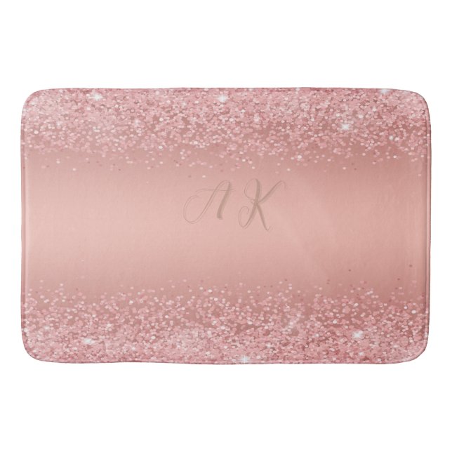 Tapis De Bain Elegant Rose Gold Luxe Shimmer Monogram  (Devant)