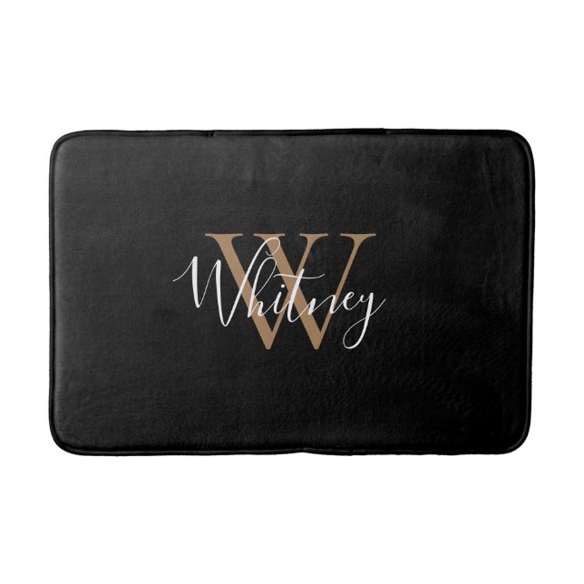 Tapis De Bain Elégant stylish Script Name Gold Black Monogramme (Devant)