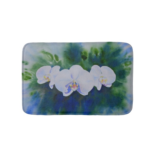 Tapis De Bain Elégante aquarelle blanche orchidées boho tropical (Devant)