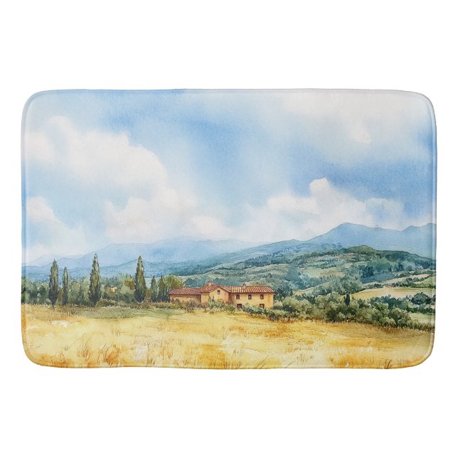 Tapis De Bain Elégante aquarelle rustique méditerranéenne toscan (Devant)