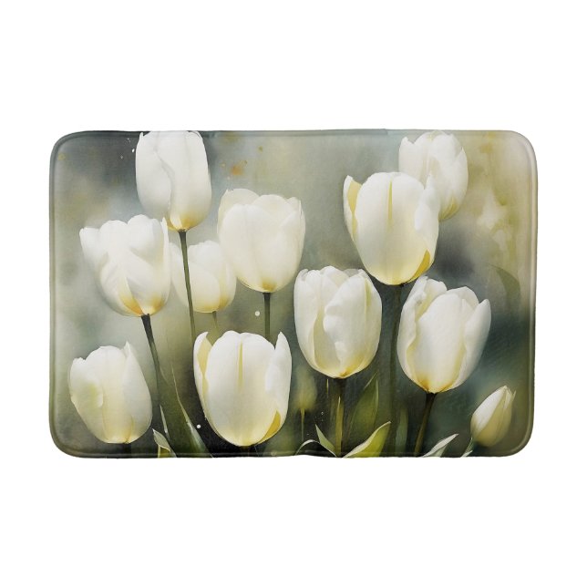 Tapis De Bain Élégante bande de tulipes blanches dans un jardin  (Devant)