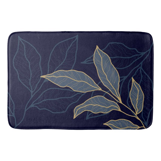 Tapis De Bain Elégante feuille d'or Blue Navy (Devant)