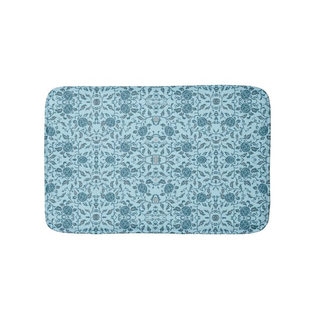 Tapis De Bain Elégante Fleur Turquoise Damas (Devant)