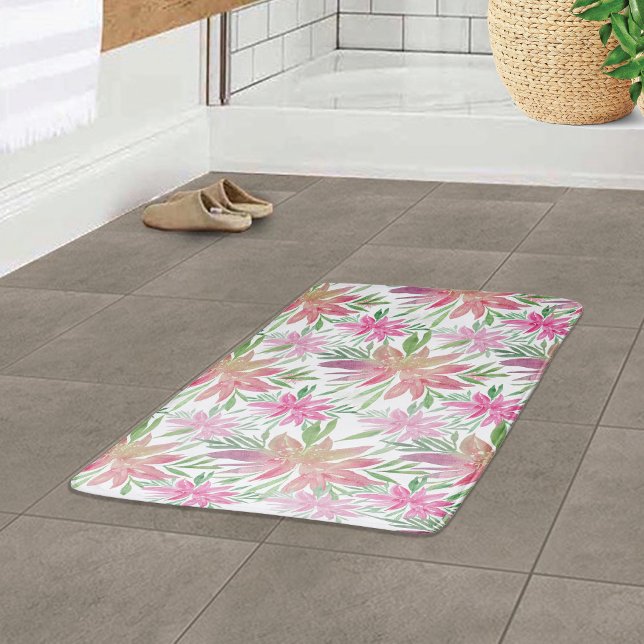 Tapis De Bain Elégante Fleurs D'Aquarelle Romantique À L'Ombre D (Créateur téléchargé)