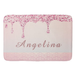Tapis De Bain Élégante Goutte de Paillettes Rose Glamour
