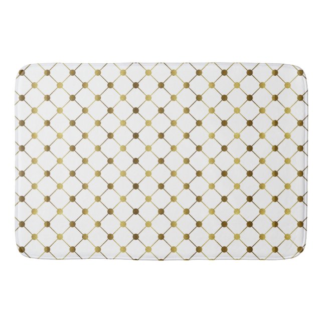 Tapis De Bain Élégante grille de points blanc et or (Devant)